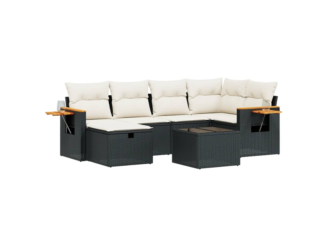 Conjunto de 7 Sofás para Jardim com Almofadões Vime Pe Preto MAISON EXCLUSIVE (7 pcs)