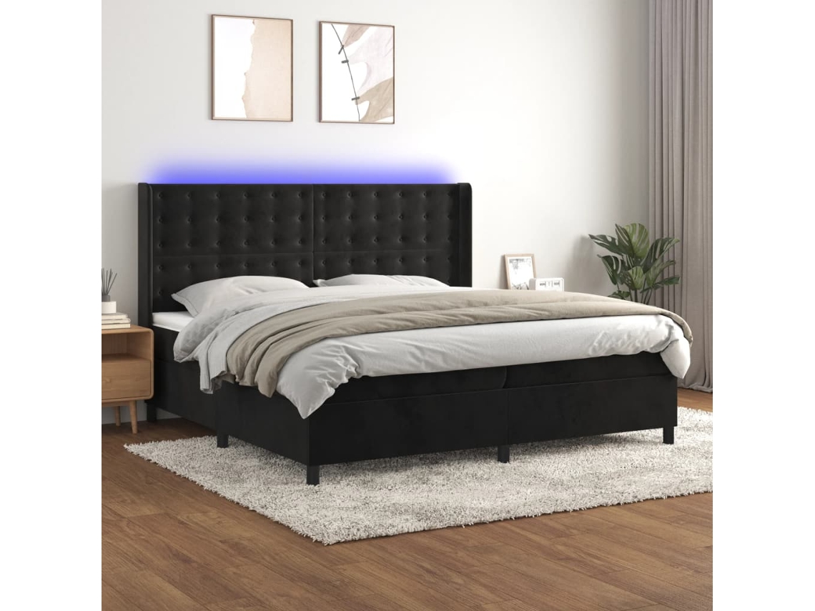 Vidaxl Cama Box Spring C/ Colchão/led 200x200 Cm Veludo Preto