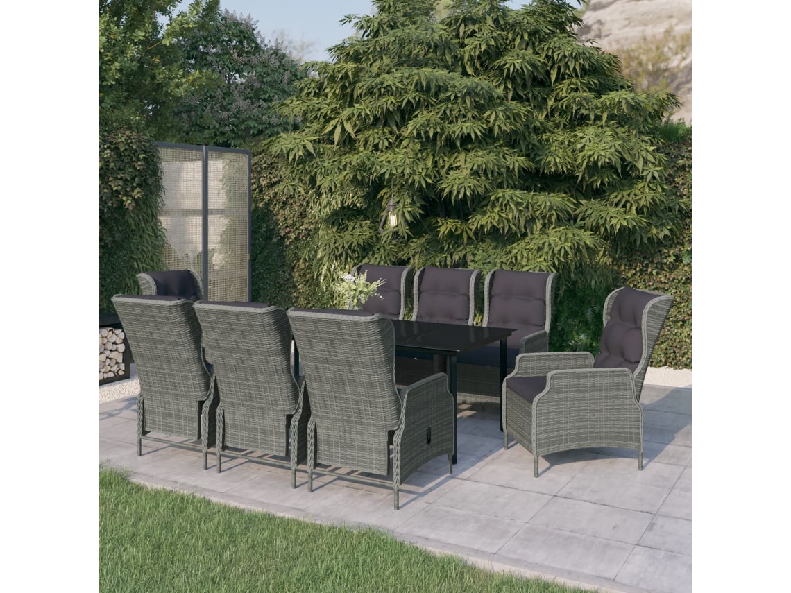 Vidaxl 9 Pcs Conjunto De Jantar Para Jardim Cinzento-claro