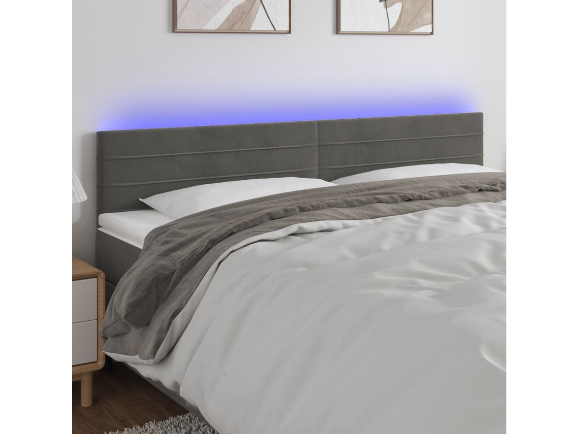 Vidaxl Cabeceira De Cama C/luzes Led Veludo 180x5x78/88cm Cinza-escuro