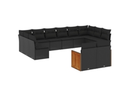 Conjunto de 12 Sofás de Jardim com Almofadões Vime Pe Preto MAISON EXCLUSIVE