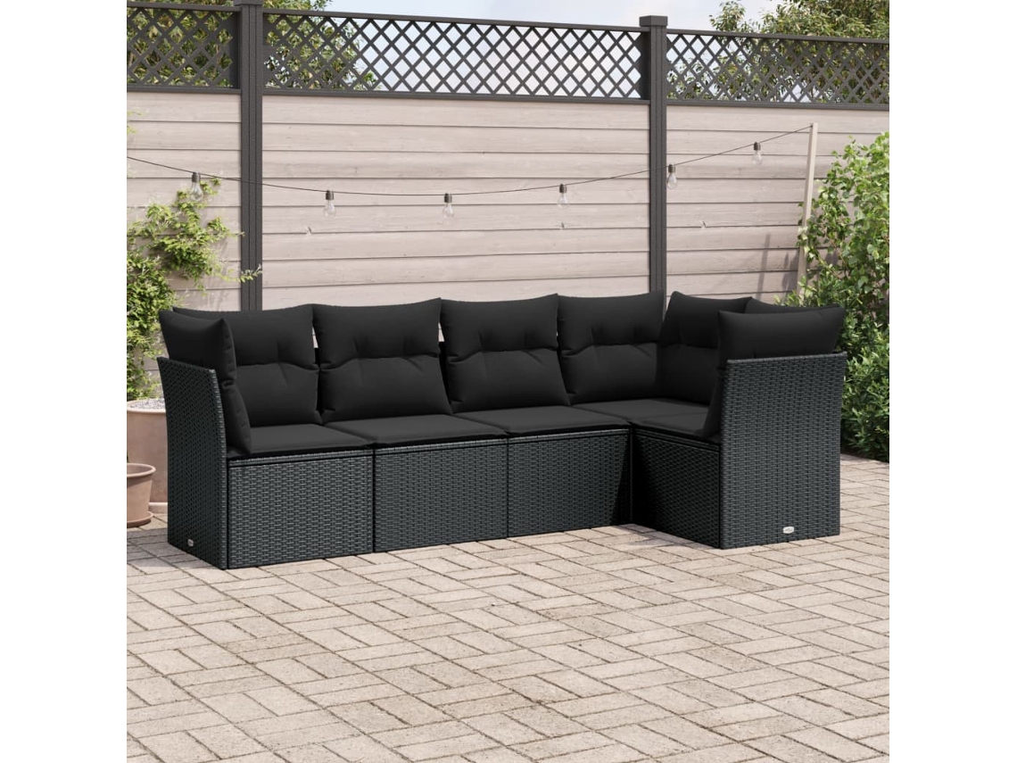 5 Pcs Conjunto Sofás De Jardim Com Almofadões Vime Pe Preto Dkd Home Decor