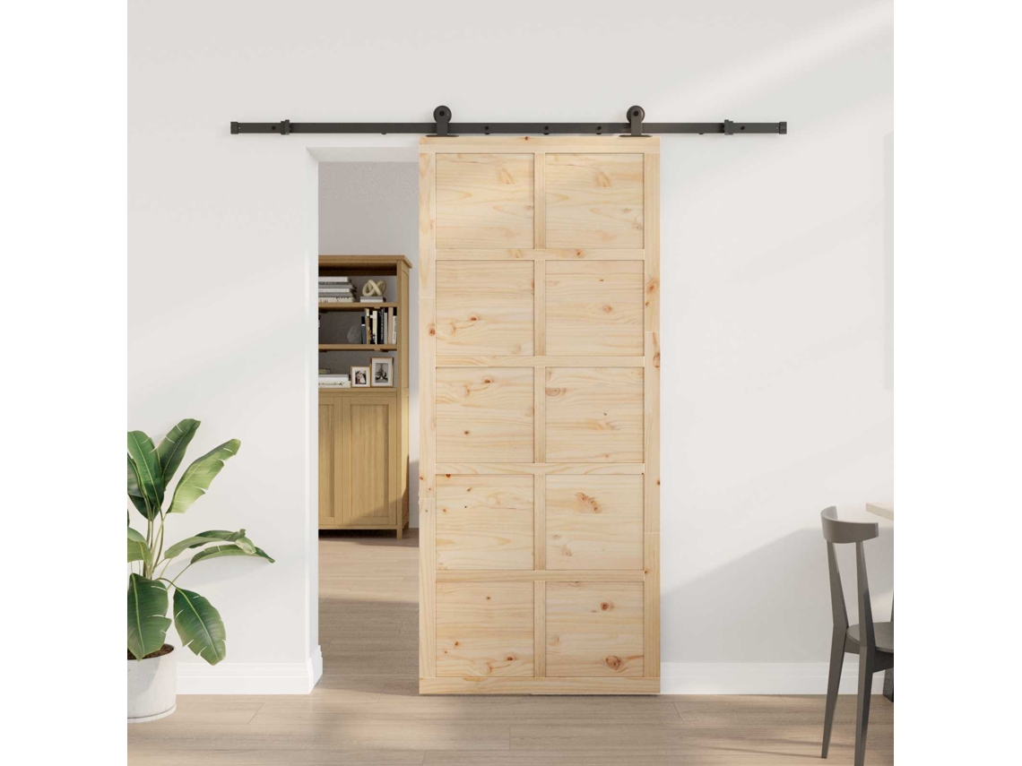Vidaxl Porta Deslizante 90 X 208 Cm Madeira De Pinho Maciça Natural