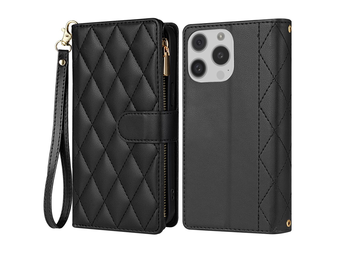 Capa Pega Para Iphone 15 Pro Pele Sintética Preto