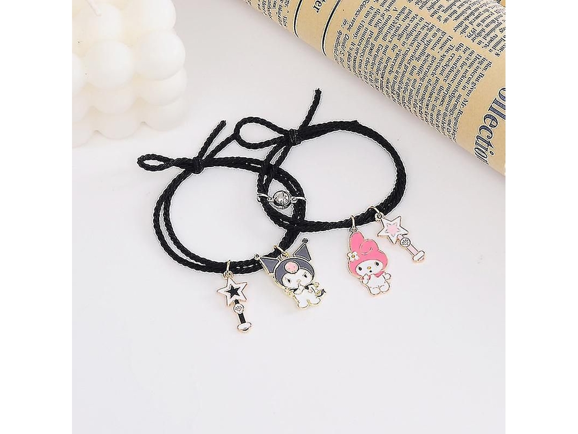 2026 2 Pulseiras de Casal com Charm de Imã Cartoon, Material Elástico Ajustável, Presente para Mulheres e Homens, Cor Preta