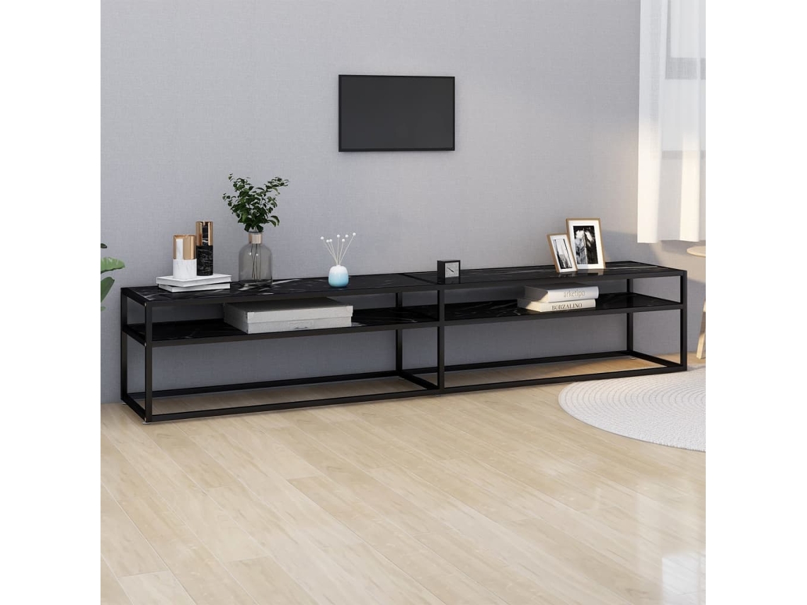 Vidaxl Móvel De Tv 220x40x40,5 Cm Vidro Temperado Mármore Preto