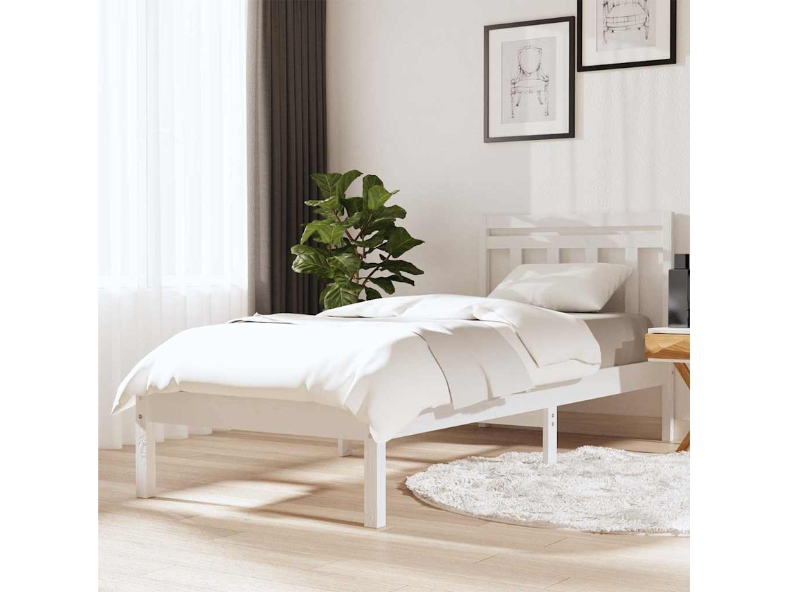 Vidaxl Estrutura De Cama 100x200 Cm Pinho Maciço Branco