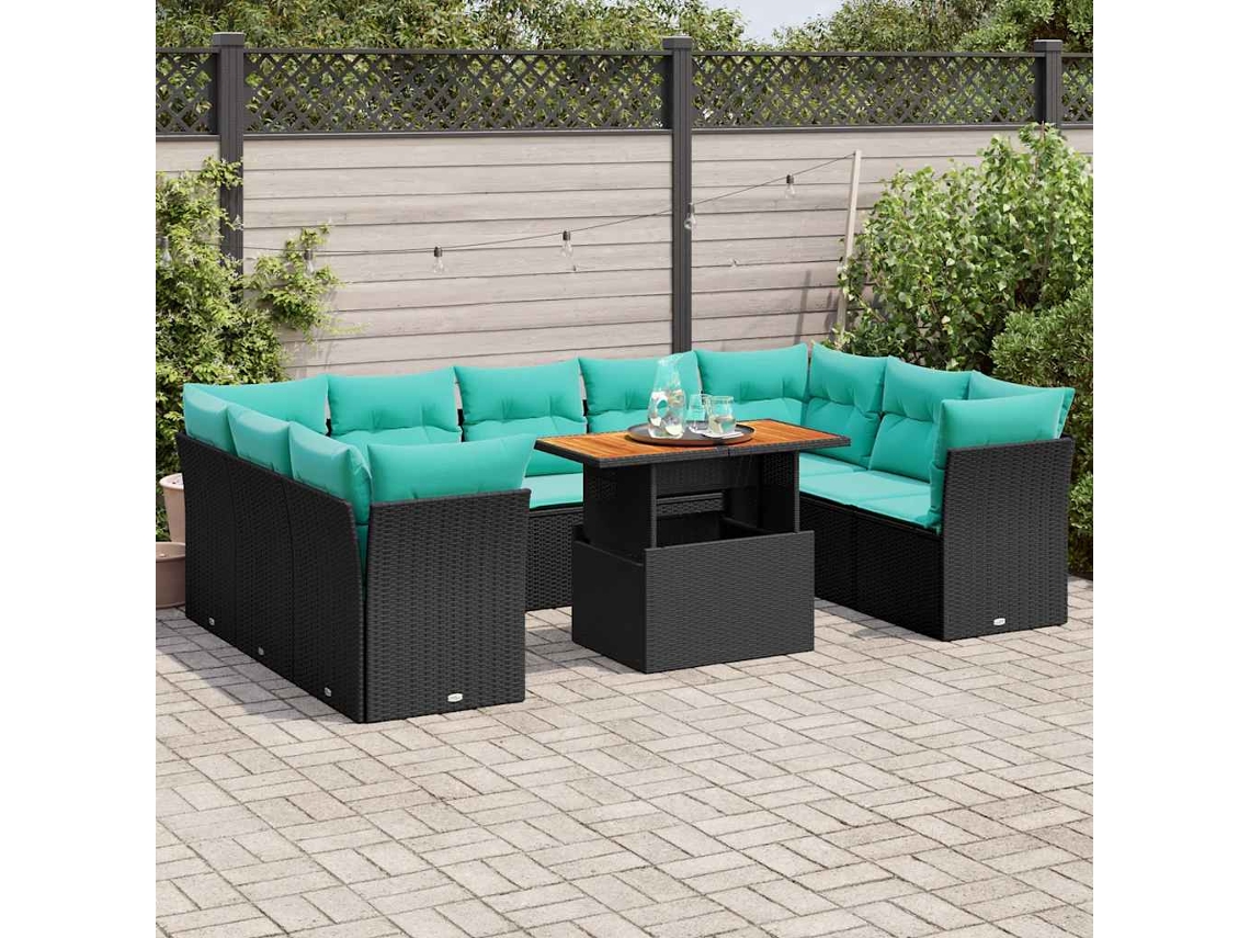 Vidaxl 10 Pcs Conjunto Sofás De Jardim C/ Almofadões Vime Pe Preto
