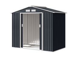 Abrigo De Jardim 213x130x185cm De Metálico De Exterior Com 2 Portas Deslizantes E 4 Janelas Cinza Escuro