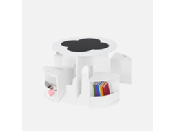 Mesa com Ardósia e 4 Cadeiras com Arrumação para Crianças Branco SWEEEK