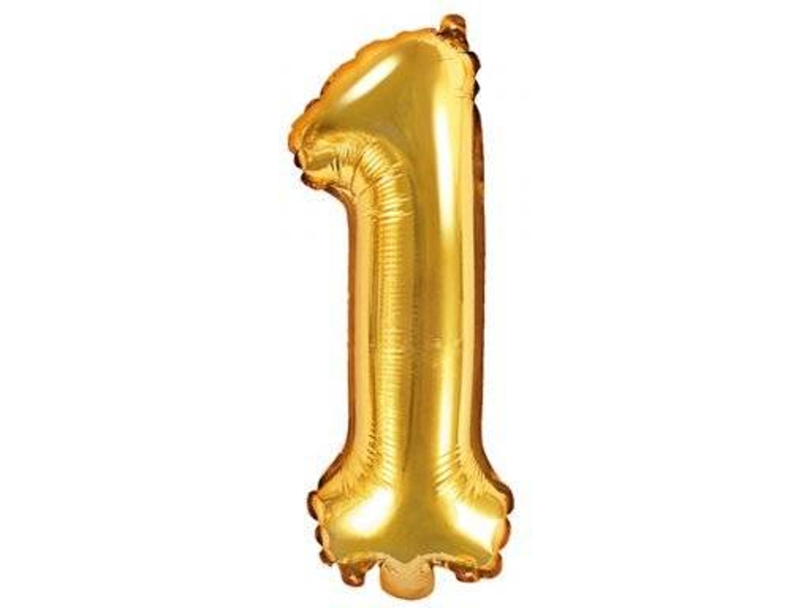 Balão PARTYDECO número 1 Foil 35cm Dourado