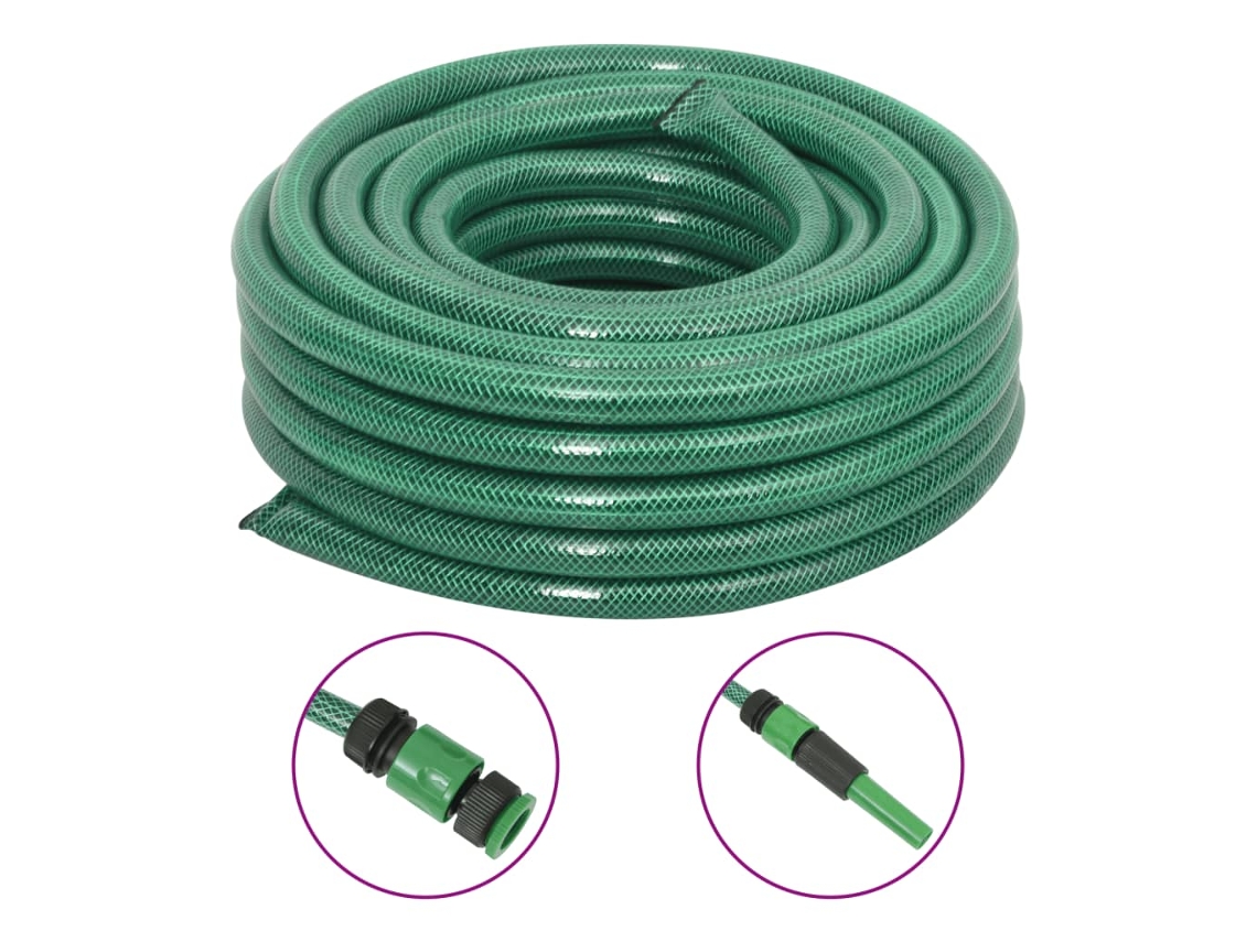 Vidaxl Mangueira De Jardim Com Conjunto De Encaixe 0,75" 50m Pvc Verde