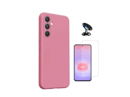 Kit Vidro Clearglass Capa Silicone Líquido Suporte Magnético Phonecare Para Samsung Galaxy A27 5g - Rosa