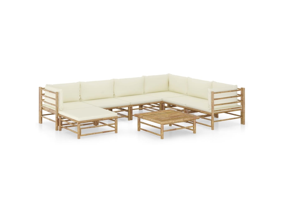 Pcs Conj. Lounge P/ Jardim Em Bambu C/ Almofadões Branco Nata Dkd Home Decor
