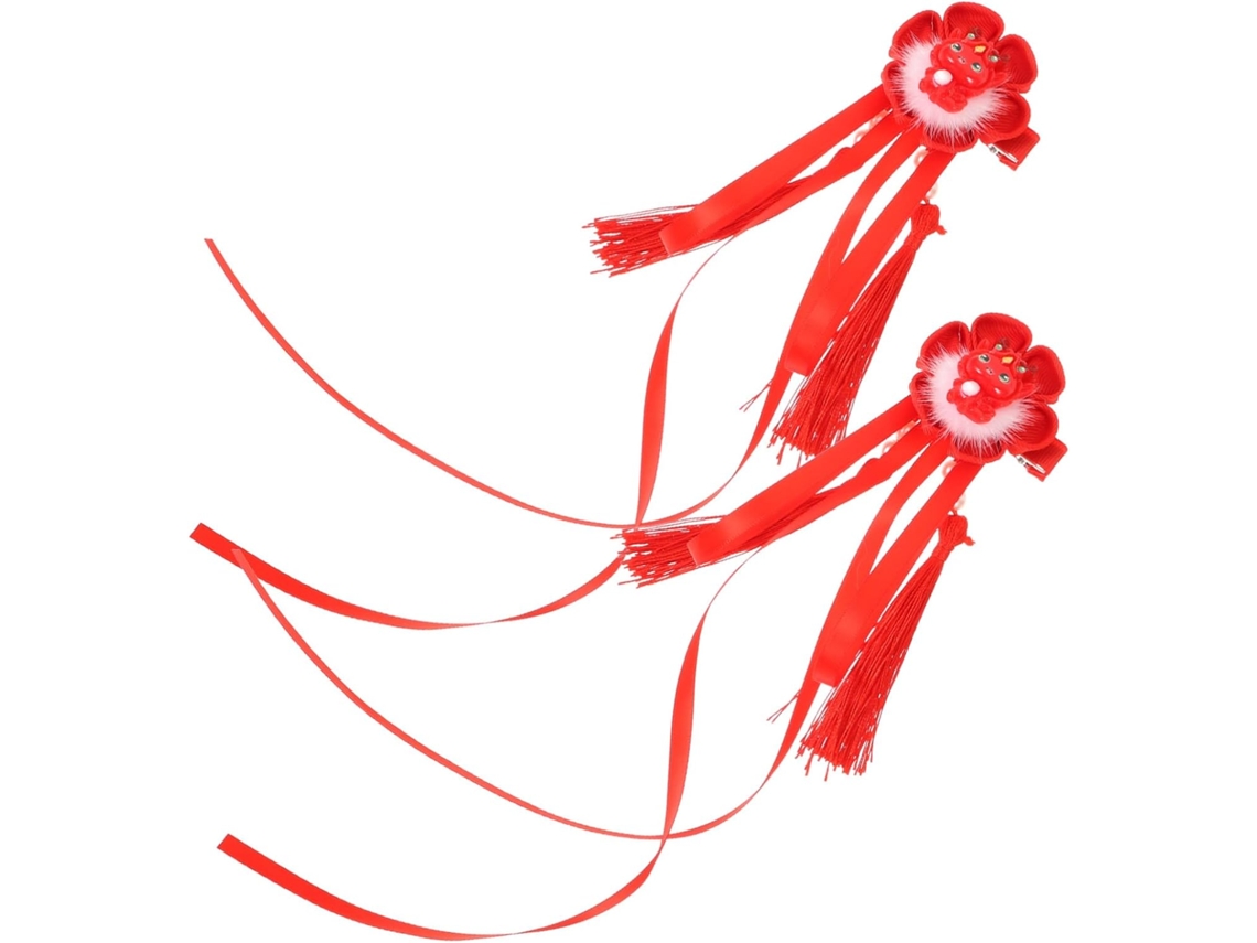 Presilhas de cabelo chinesas com pompons de dragão - Acessórios de cabelo para a véspera de Ano Novo
