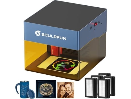 Gravador a Laser SCULPFUN Icube Pro Max 10W com Filtro de Fumaça Alarme de Temperatura e 5 Conjuntos de Almofadas de Filtro