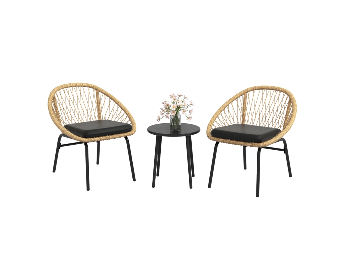 Conjunto De Móveis De Vime Para Pátio, Conjunto De Móveis De Jardim, 2 Poltronas E Mesa, Amarelo