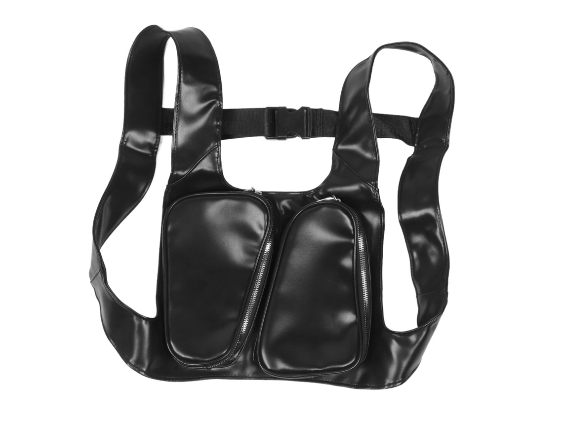 Mochila De Peito Rig Em Couro Pu Ajustável Com Fivela De Liberação Rápida Para Esportes Ao Ar Livre Hiking Ciclismo Preta