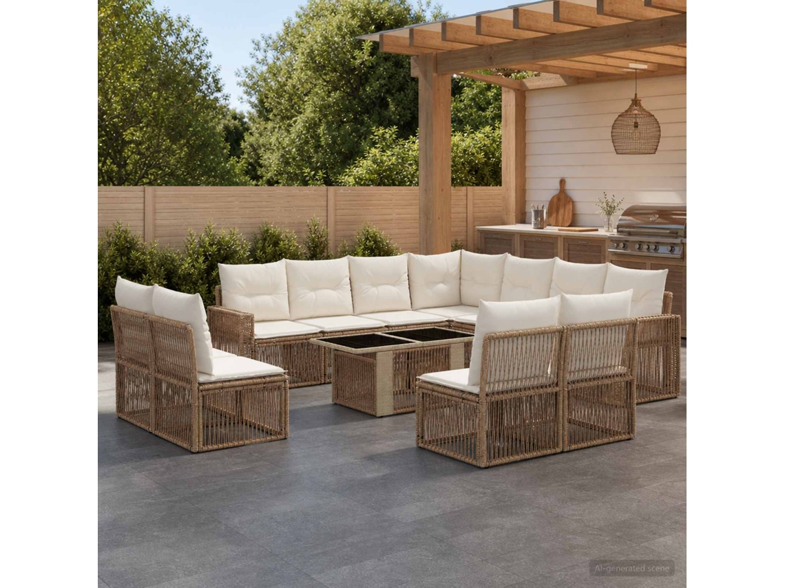 Vidaxl Conjunto De Sofá De Jardim 12 Unid. Bege E Branco Creme Vime Pe