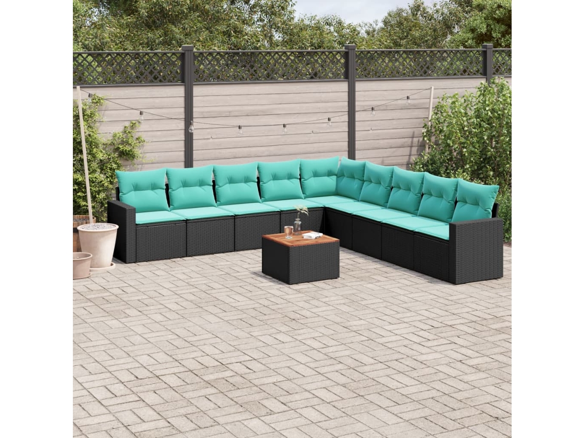 Vidaxl 10 Pcs Conjunto De Sofás P/ Jardim C/ Almofadões Vime Pe Preto