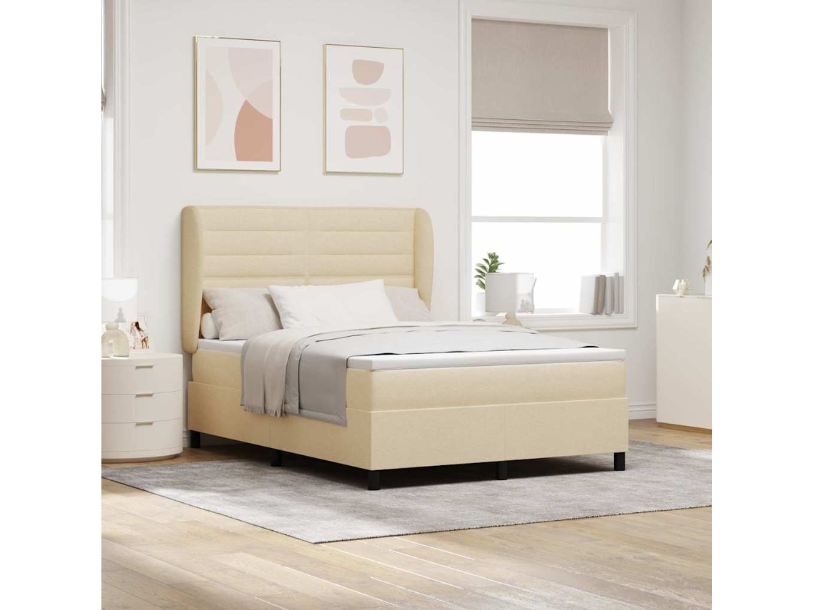Vidaxl Cama Box Com Colchão Com Cabeceira Creme 140 X 190 Cm Tecido
