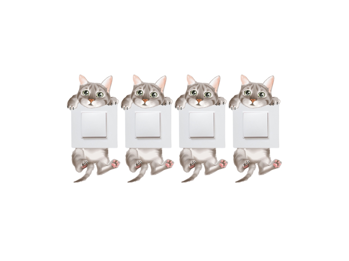 Adesivos Para Interruptores Removíveis, 4 Unidades De Gatos Fofos, Adesivos De Parede De Desenho Animado, Decoração Diy Para Casa