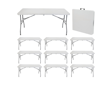 Megapack 10 Mesas Dobráveis ??retangulares Para Catering Brancas 150x74cm Thinia Home