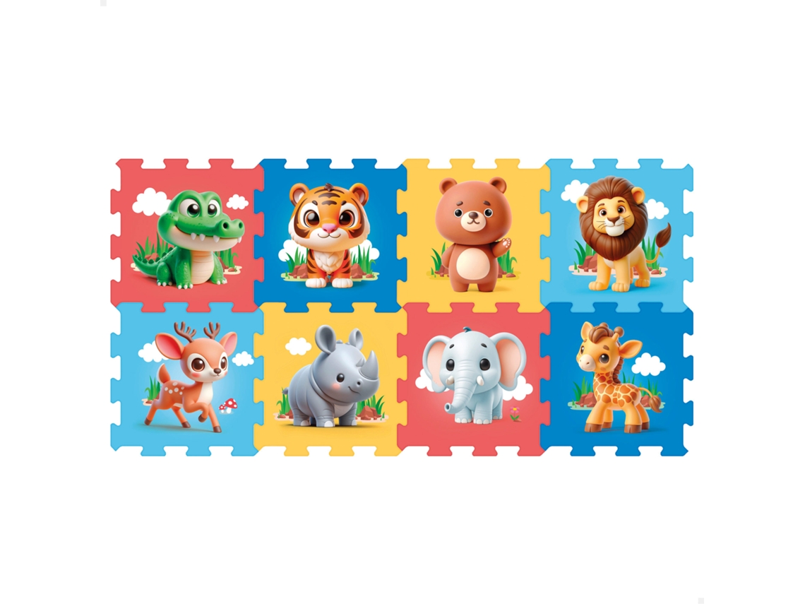 Tapete De Jogo Em Espuma Eva - Colorbaby - 8 Peças - 114x58 Cm - 30x30 Cm - Espessura 1 Cm - Animais Da Selva