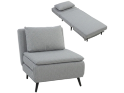 Poltrona-cama 3 Em 1 Com Encosto Regulável E Almofada, Revestimento Em Tecido Imitação Linho Cinza Claro.