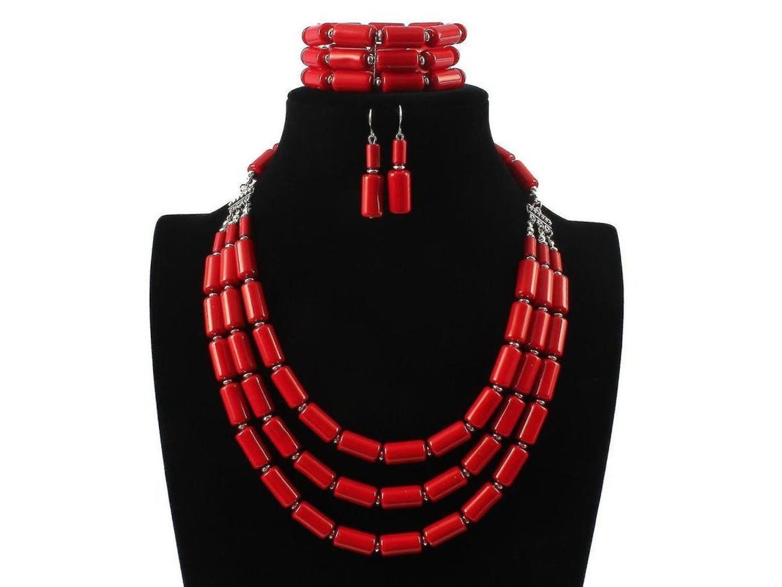 2026-juego De Joyería Para Mujer: Collar, Pendientes Y Pulsera De Acero Inoxidable Dorado Con Diseño Geométrico Vermelho