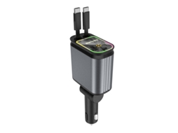 Carregador Carro Multifuncional 4 em 1 Cabos Retrácteis Duplo Usb c 66w, Luz Ambiente Estelar, Entrada 12 24v para Todos os Veículos STELASPLEN