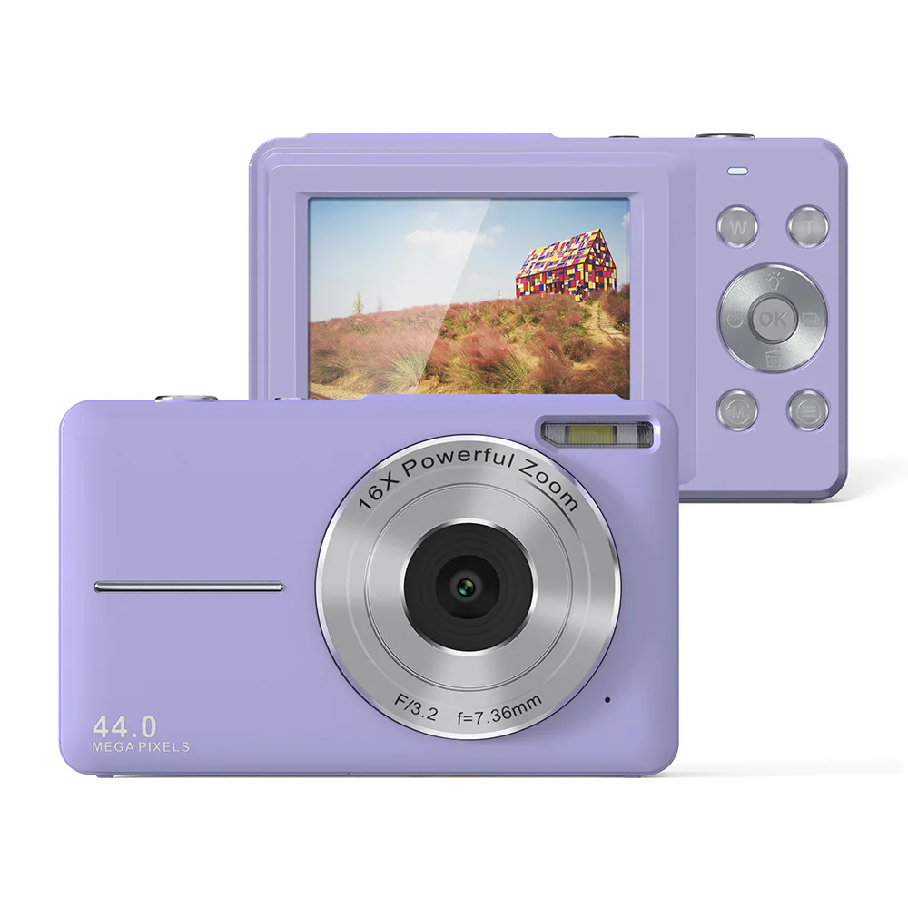 Mini Câmera, 44mp, Zoom de 16x, Tela de 2,4 Polegadas, com Flash, Adequada para Crianças e Iniciantes. MDUG (roxo 8gb)
