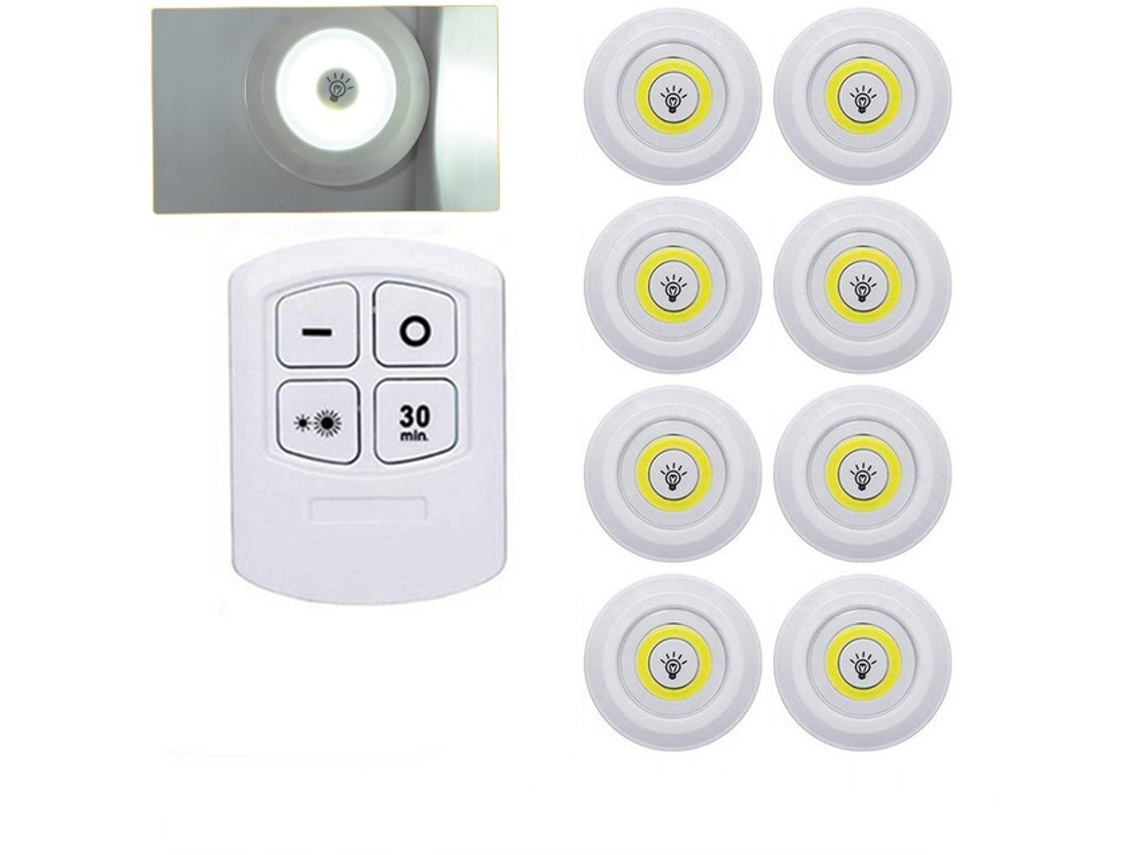Luz Noturna Cobled Super Brilhante de 5w com Controle Remoto Sem Fio e Regulador de Intensidade. MDUG (conjunto de 8 Luzes Frias)