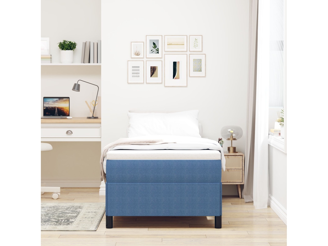 Estrado De Cama Azul 90x200 Cm Em Tecido Canelado