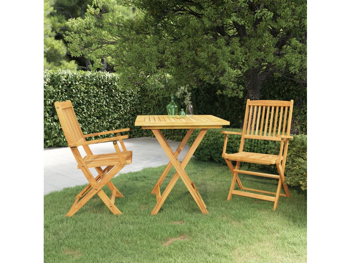 Conjunto 3 Peças Jantar Dobrável P/ Jardim Madeira Acácia Maciça Dkd Home Decor