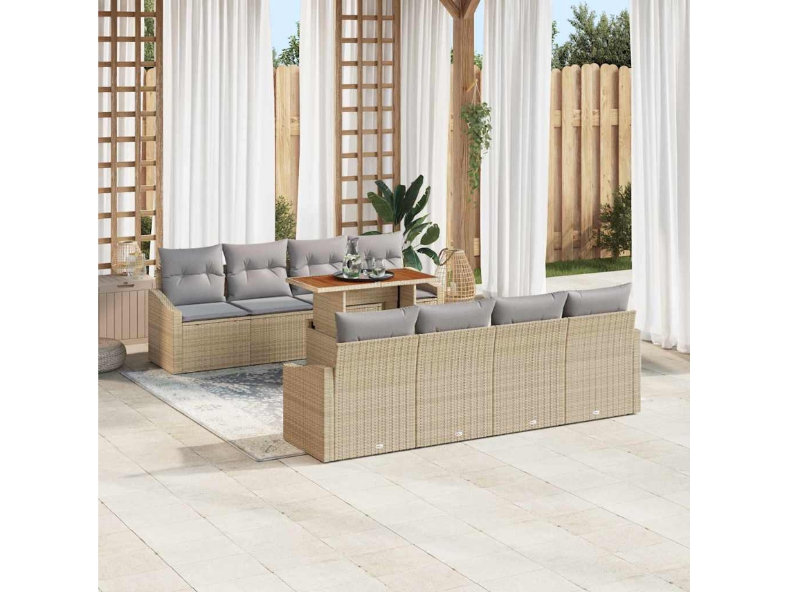 Vidaxl Conjunto de Sofá de Jardim 9 Pcs Bege Rattan Sintético