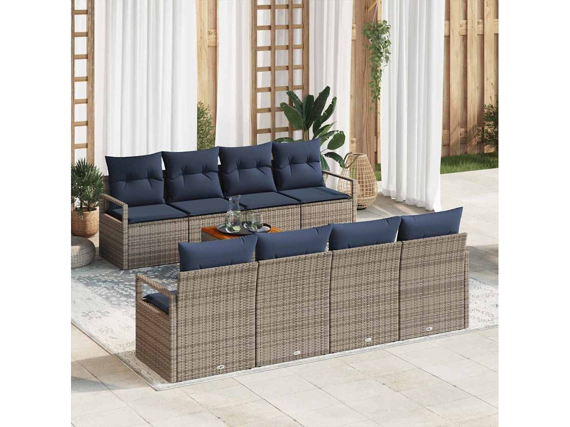 Vidaxl Conjunto De Sofá De Jardim Com Almofada 9 Pcs Cinzeto Vime Pe