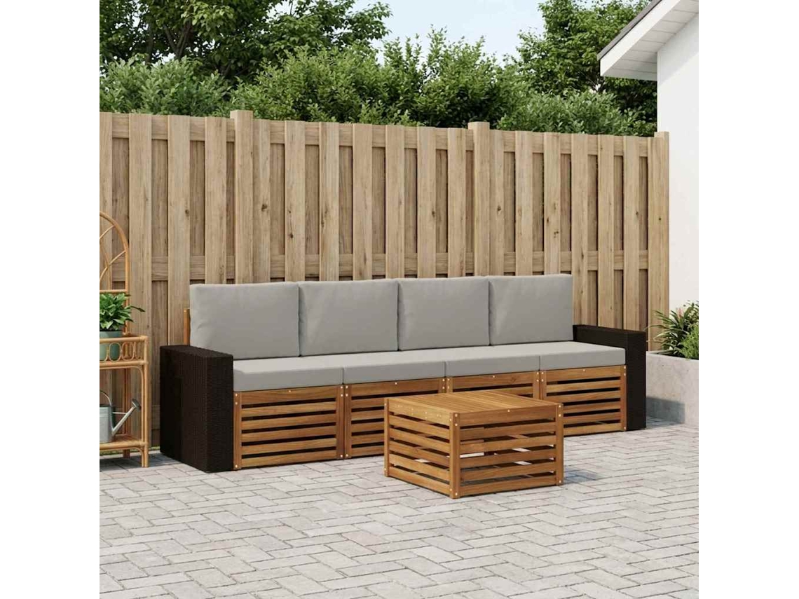 Vidaxl Conjunto De Sofás Para Exterior 5 Pcs Natural E Cinzento-claro