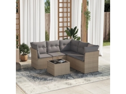 Vidaxl 6 Pcs Conjunto De Sofás P/ Jardim Com Almofadões Vime Pe Bege