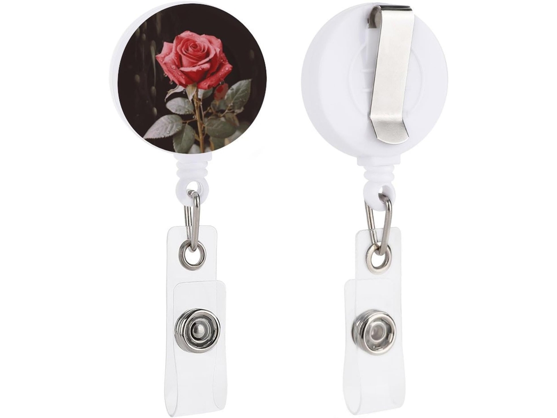 Porta-crachá retrátil com rosa vermelha e símbolo do amor, porta-crachá divertido para enfermeiras com clipe, porta-crachá