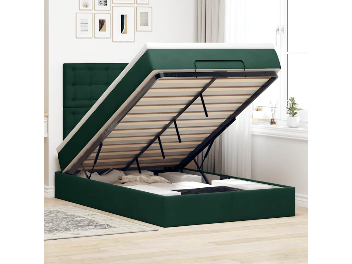 Vidaxl Estrutura De Cama Otomana Com Colchões Verde Escuro Veludo