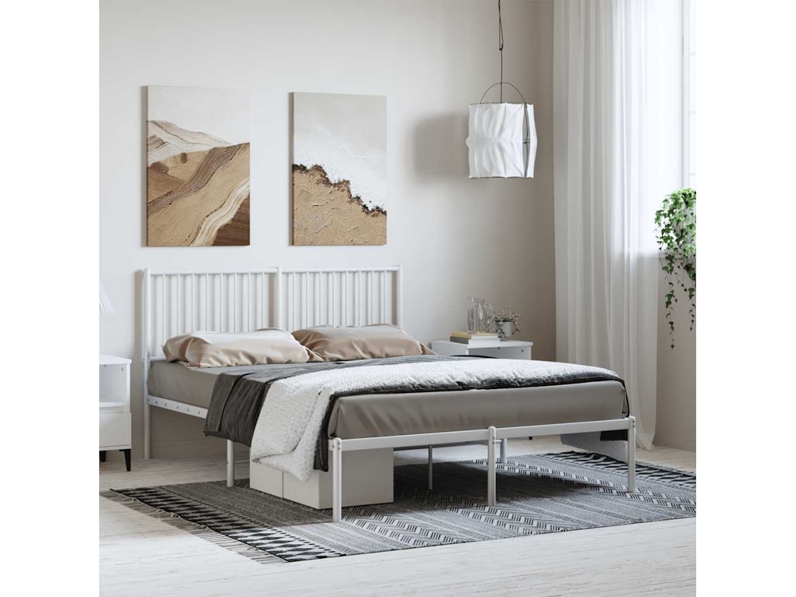 Vidaxl Estrutura De Cama Com Cabeceira 135x190 Cm Metal Branco