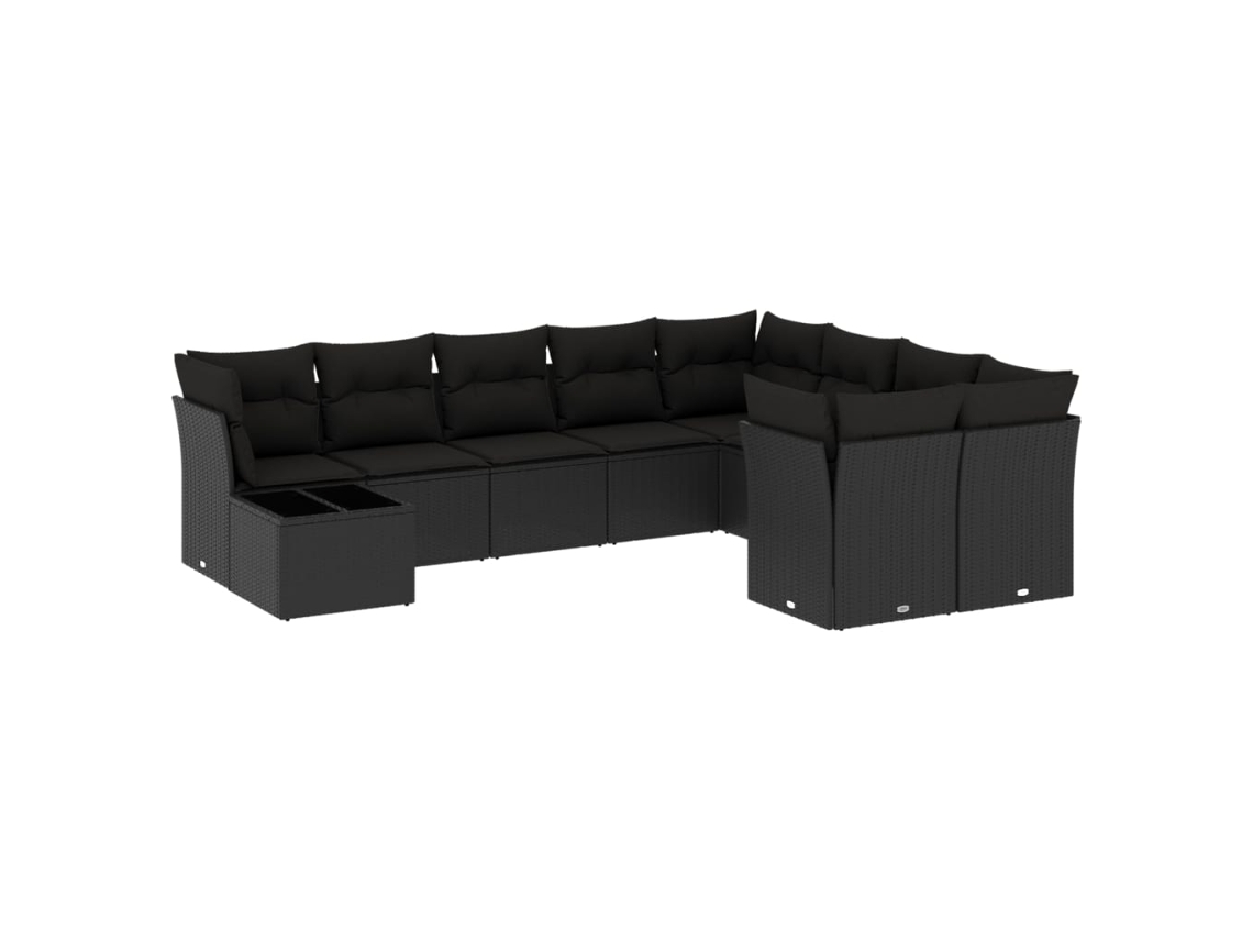 Conjunto de 10 Sofás de Jardim com Almofadões Vime Pe Preto MAISON EXCLUSIVE (N/A)