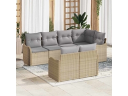Vidaxl Conjunto De Sofá De Jardim 7 Unid. Bege Vime Pe