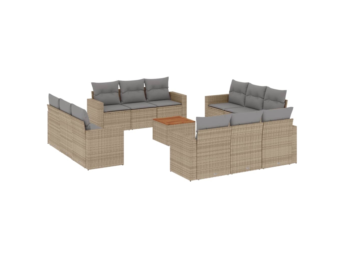 Conjunto de 13 Sofás Jardim C/ Almofadões Vime Pe Bege Misturado MAISON EXCLUSIVE (13 pcs)