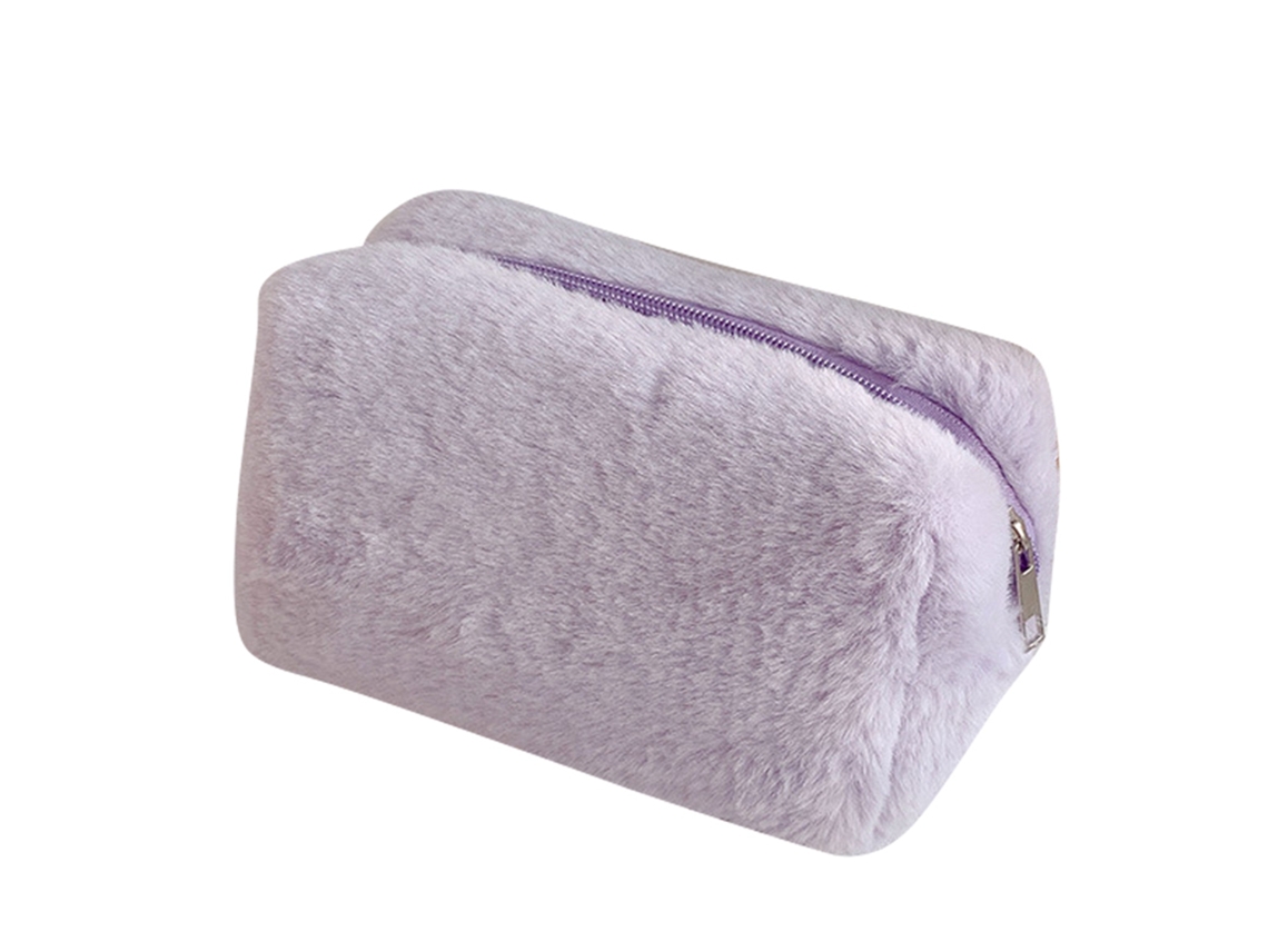 Bolsa De Maquiagem De Pelúcia, Linda E Suave, De Pelúcia, Grande, Para Viagem, Para Meninas, Cor Roxa Clara.