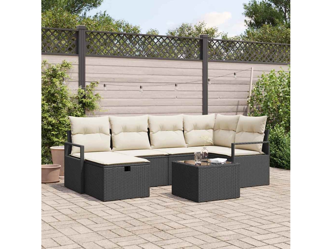 Vidaxl Conjunto De Sofás 7 Unid. 6-número De Lugares Preto E Creme