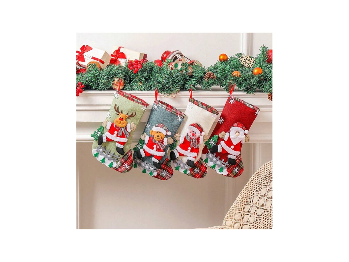 Grande Meia De Natal De Saco De Juta, Sacola De Presente De Natal Para Cerca, Adornos Para Árbol De Natal, Sacolas De Doces Igvtrade (4 Unidades)
