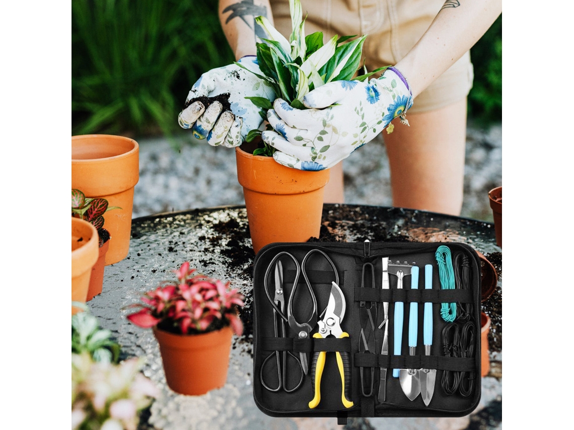 Conjunto de 15 Ferramentas de Jardinagem para Suculentas com Bolsa Tesouras Rasteira Pás Bonsai | S/MARCA