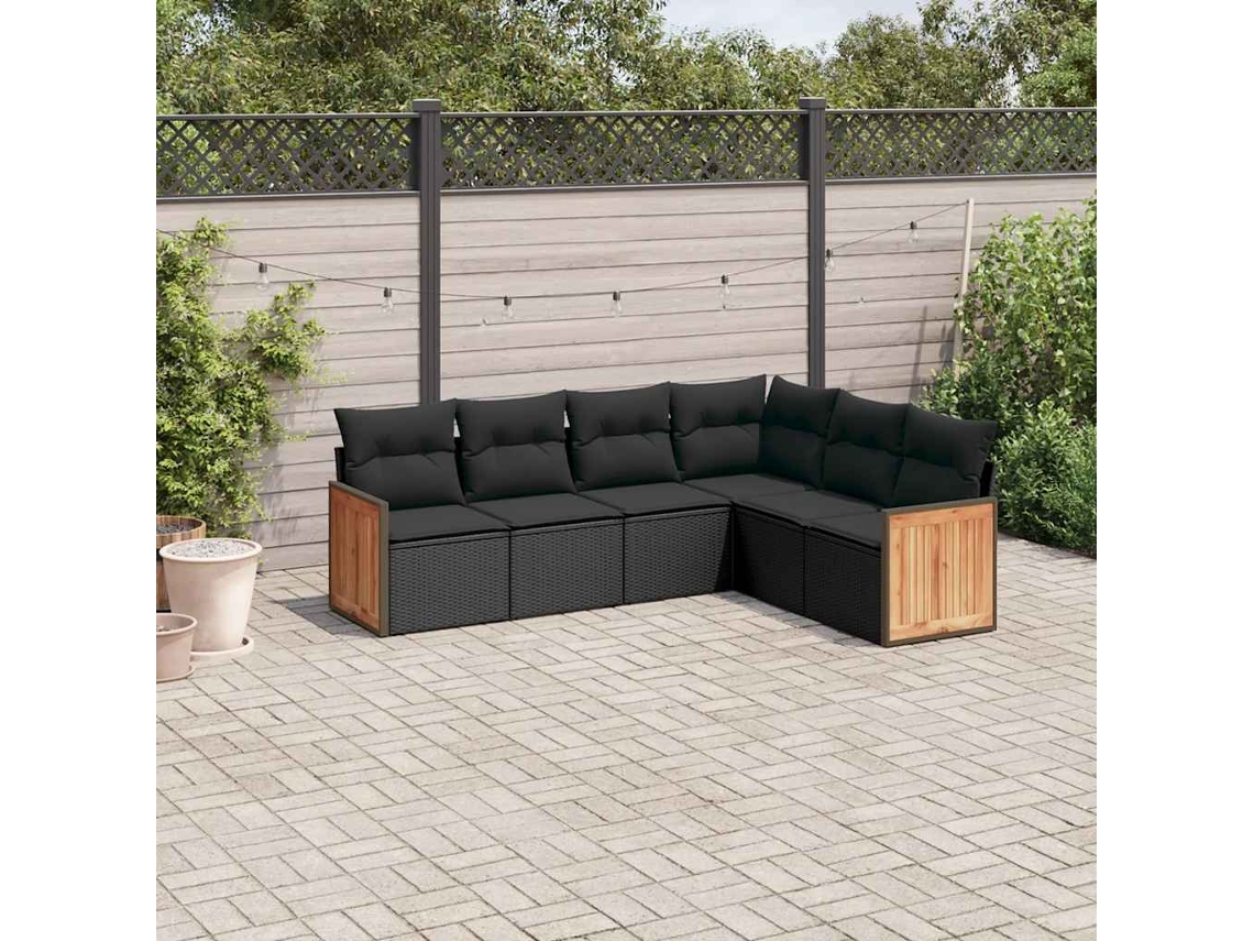 Vidaxl 6 Pcs Conjunto Sofás De Jardim C/ Almofadões Vime Pe Preto